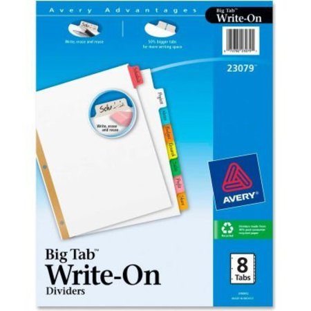AVERY DENNISON Avery Big Tab Write-On Divider with Erasable Tab/Write-on, 8.5"x11", 8 Tabs, White/Multicolor 23079